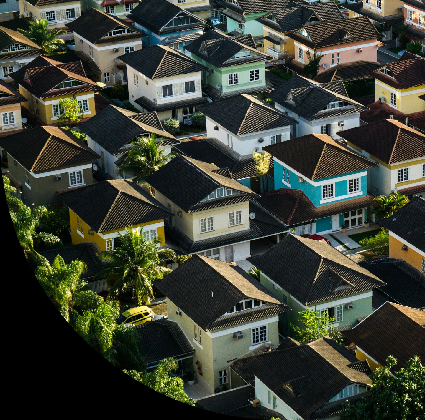 Aerial view of colorful residential houses